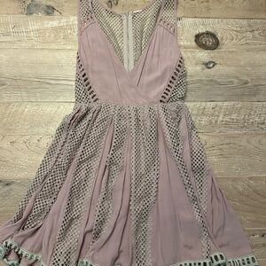 Elegant Mauve and Beige Lace Dress